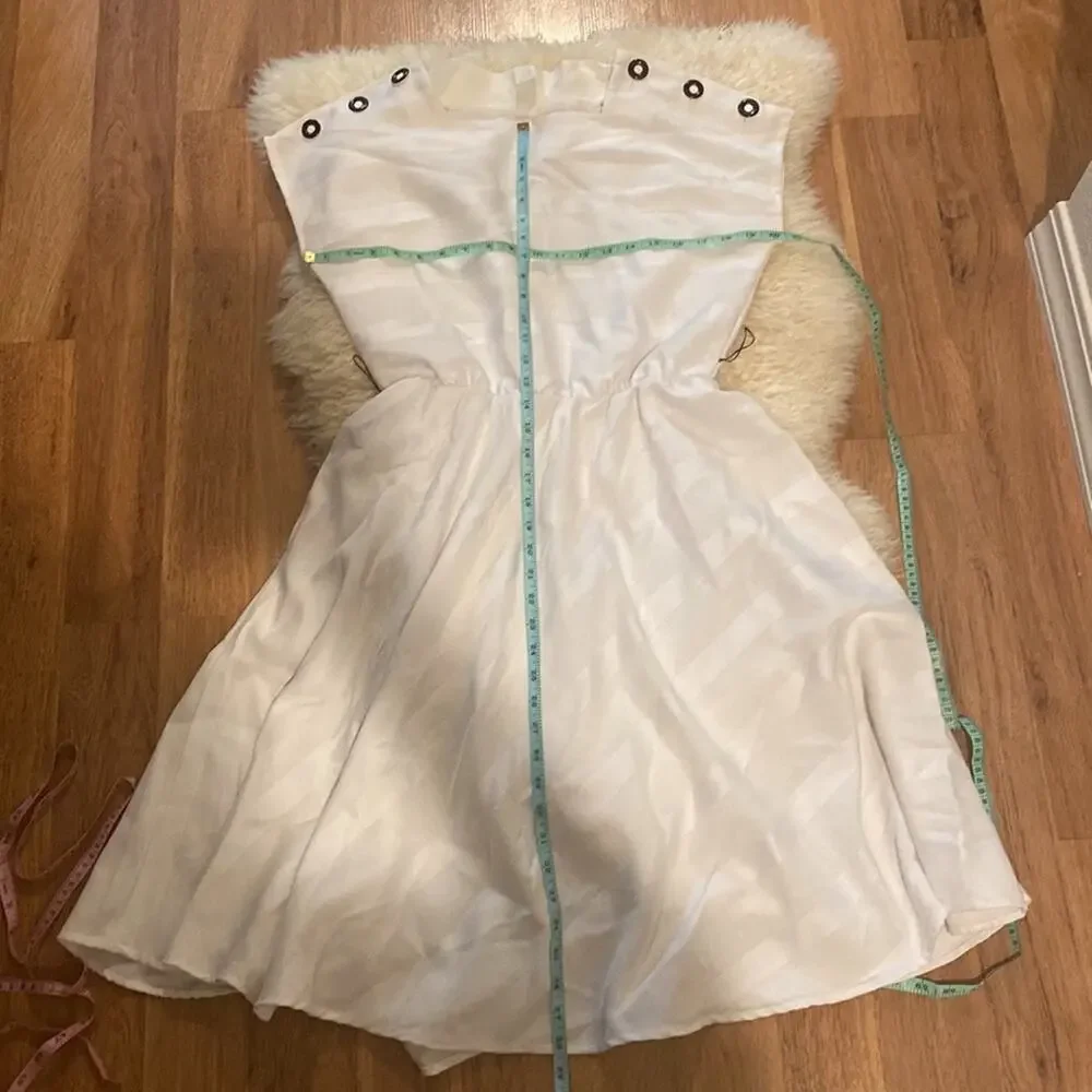 Vintage Andrea & Adam White Striped Vintage Midi Dress Square Neck Sz Lg - Picture 11 of 12